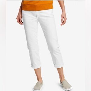 EDDIE BAUER Sz 10P Boyfriend  Crop Capri Multiple Pockets White Jeans NEW W/ Tag